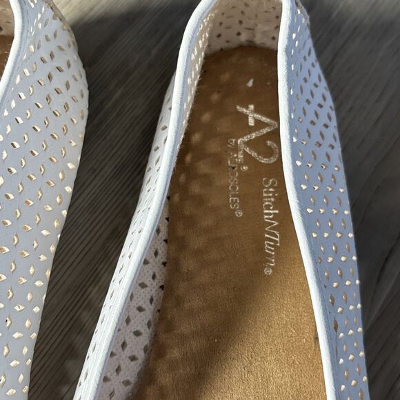 AEROSOLES A2 Stitch N Turn White Leather Ballerina Flat Cutout MEMORY FOAM 10.5 - Picture 8 of 11